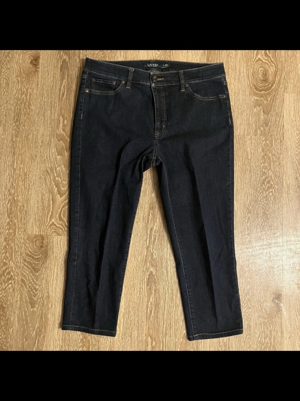 Lauren Ralph Lauren Women's Premier Skinny Cropped Jeans Dark Wash Pleat Size 12
